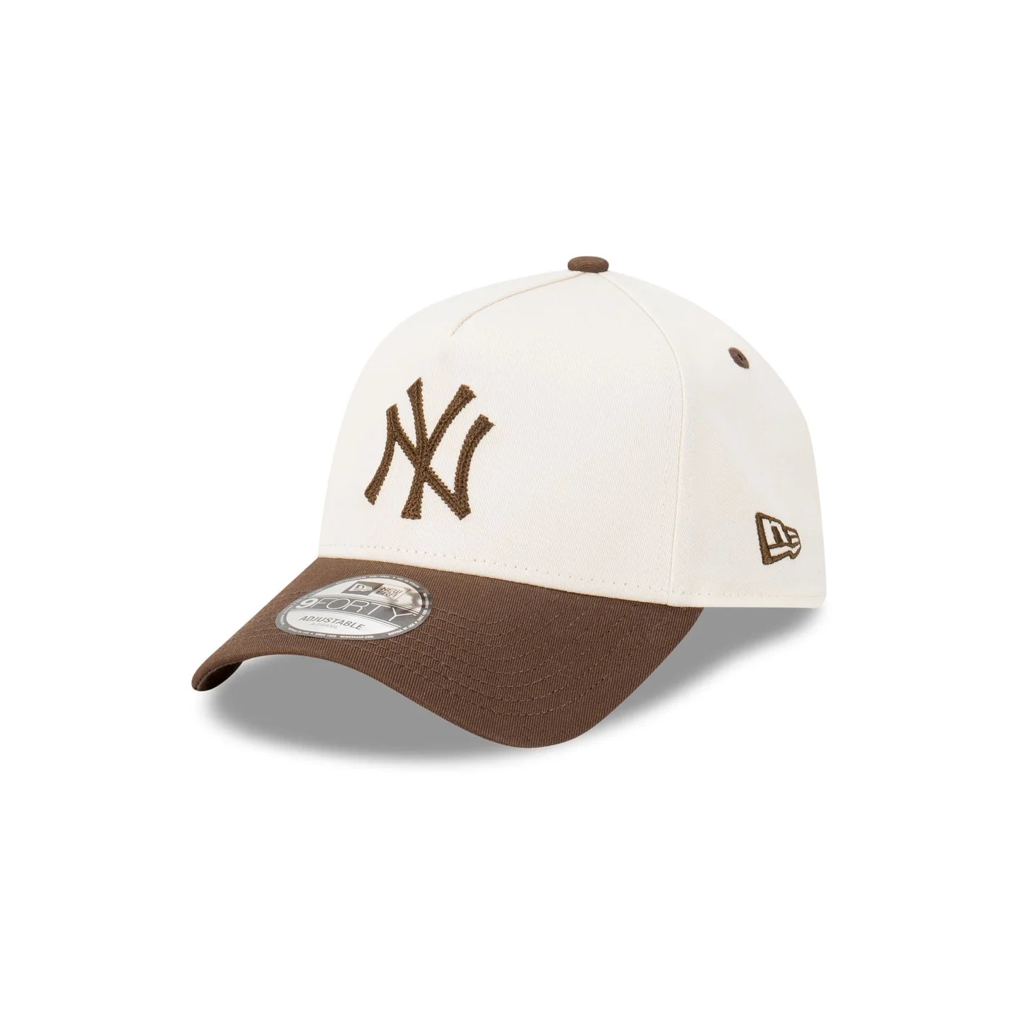 New York Yankees Hat - Winecork Chainstitch 2-Tone White and Walnut Brown 9Forty A-Frame MLB Strapback Cap - New Era