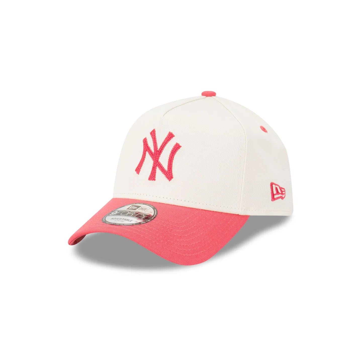 New York Yankees Hat - Winecork Chainstitch 2-Tone White and Pink 9Forty A-Frame MLB Strapback Cap - New Era