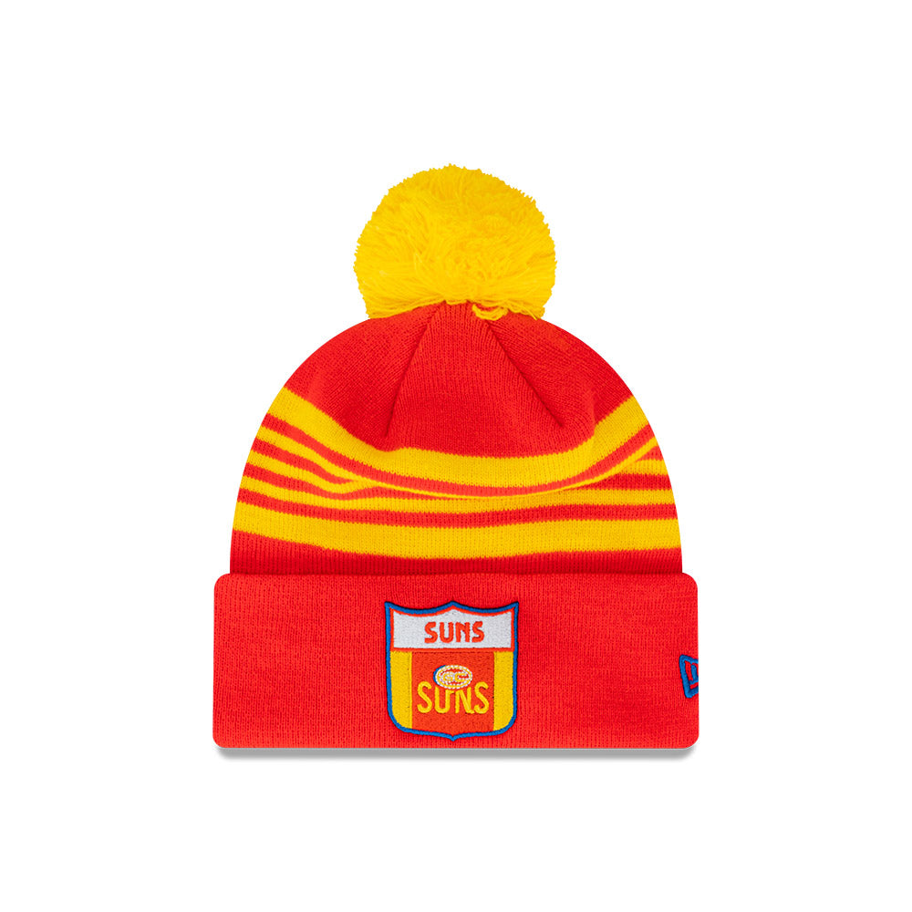 Gold Coast Suns Beanie - 2024 AFL Official Team Colour Retro Collection Pom Knit - New Era