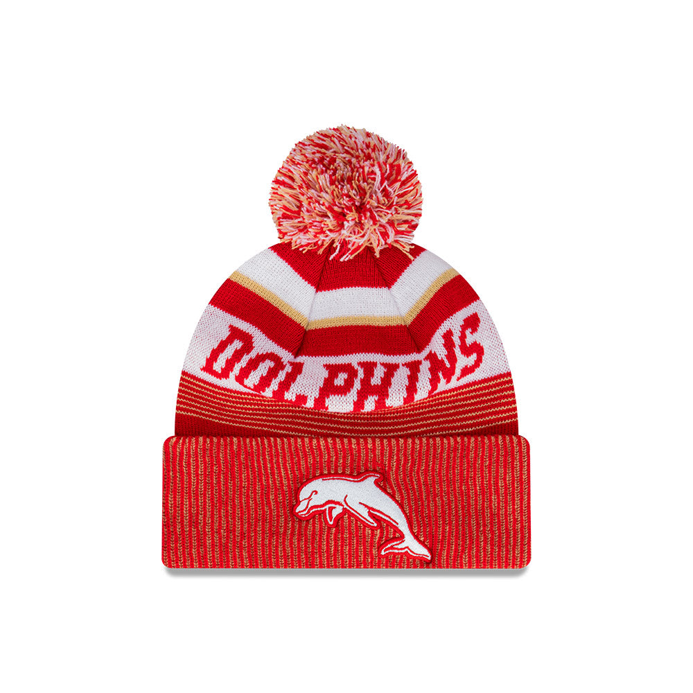 The Dolphins Beanie - NRL 2024 Official Team Colour Speed Collection Pom Knit - New Era