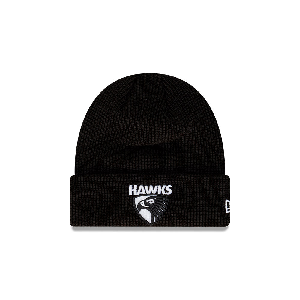 Hawthorn Hawks Beanie - 2024 AFL Black Waffle Knit - New Era