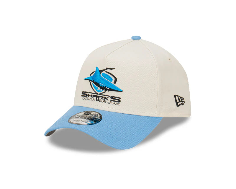 Cronulla-Sutherland Sharks Hat - 2-Tone Chrome Blue 9Forty A-Frame NRL Snapback Cap - New Era