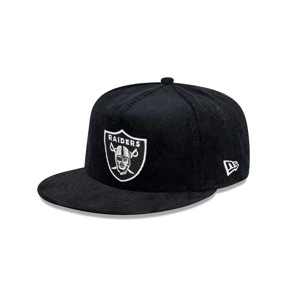 Las Vegas Raiders Hat - The Golfer Black Corduroy NFL Snapback Cap - New Era