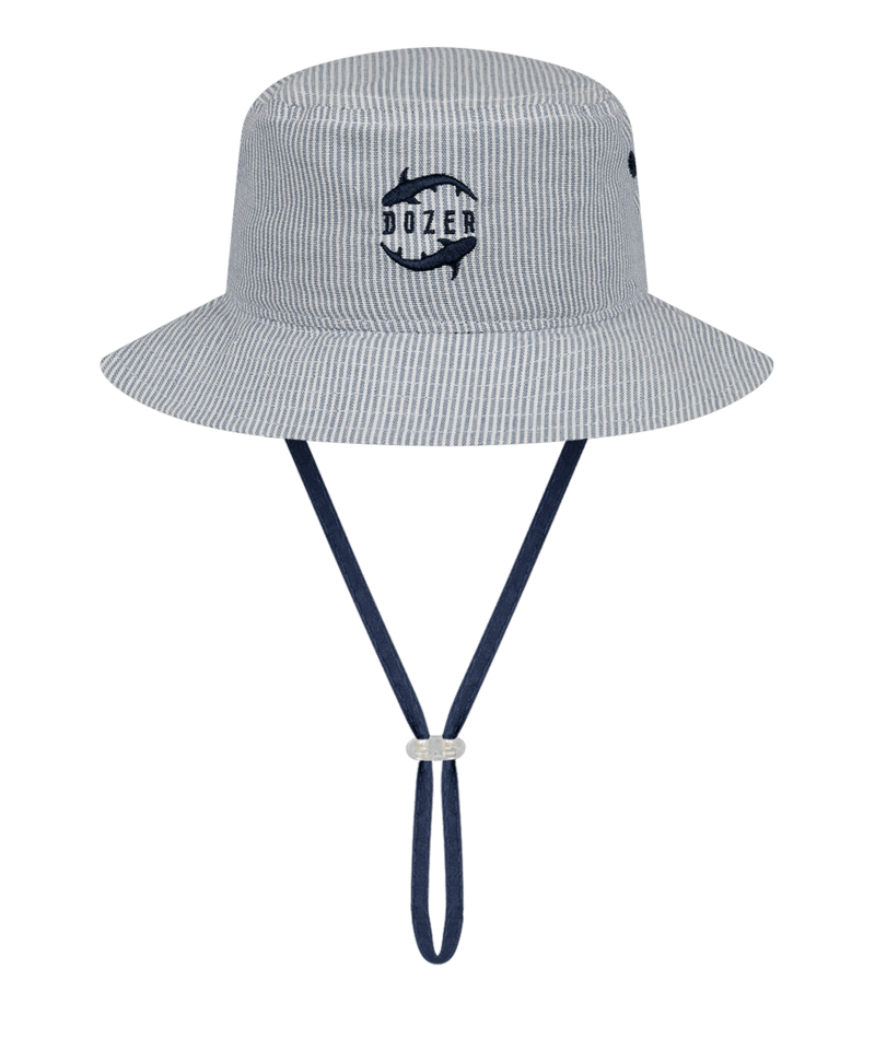 Dozer Baby Boys Bucket Hat - White With Blue Stripes and Shark Print -Dalmery - Reversible with 50+ UPF Protection