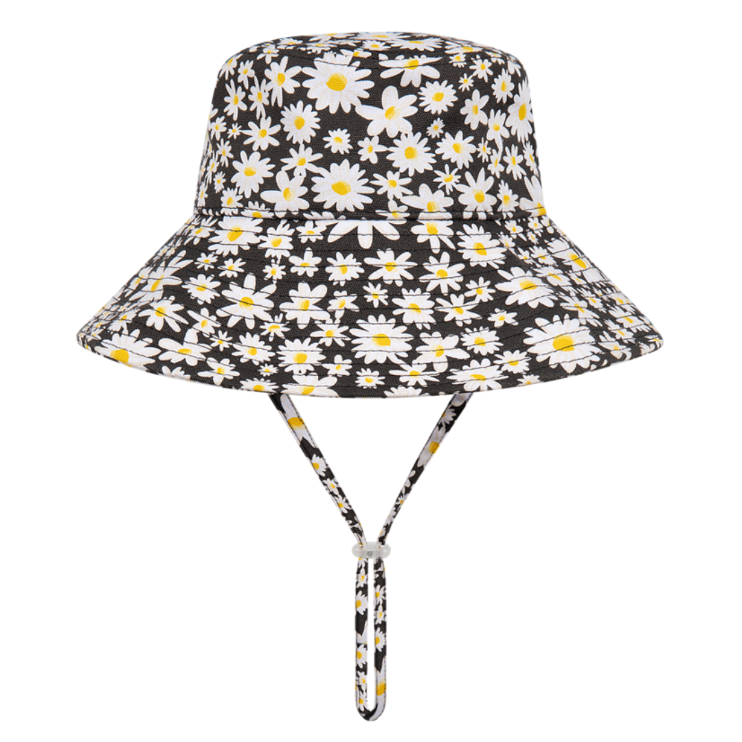 Millymook Girls Wide Brim Bucket Hat - Black With Flowers Design - Minjah