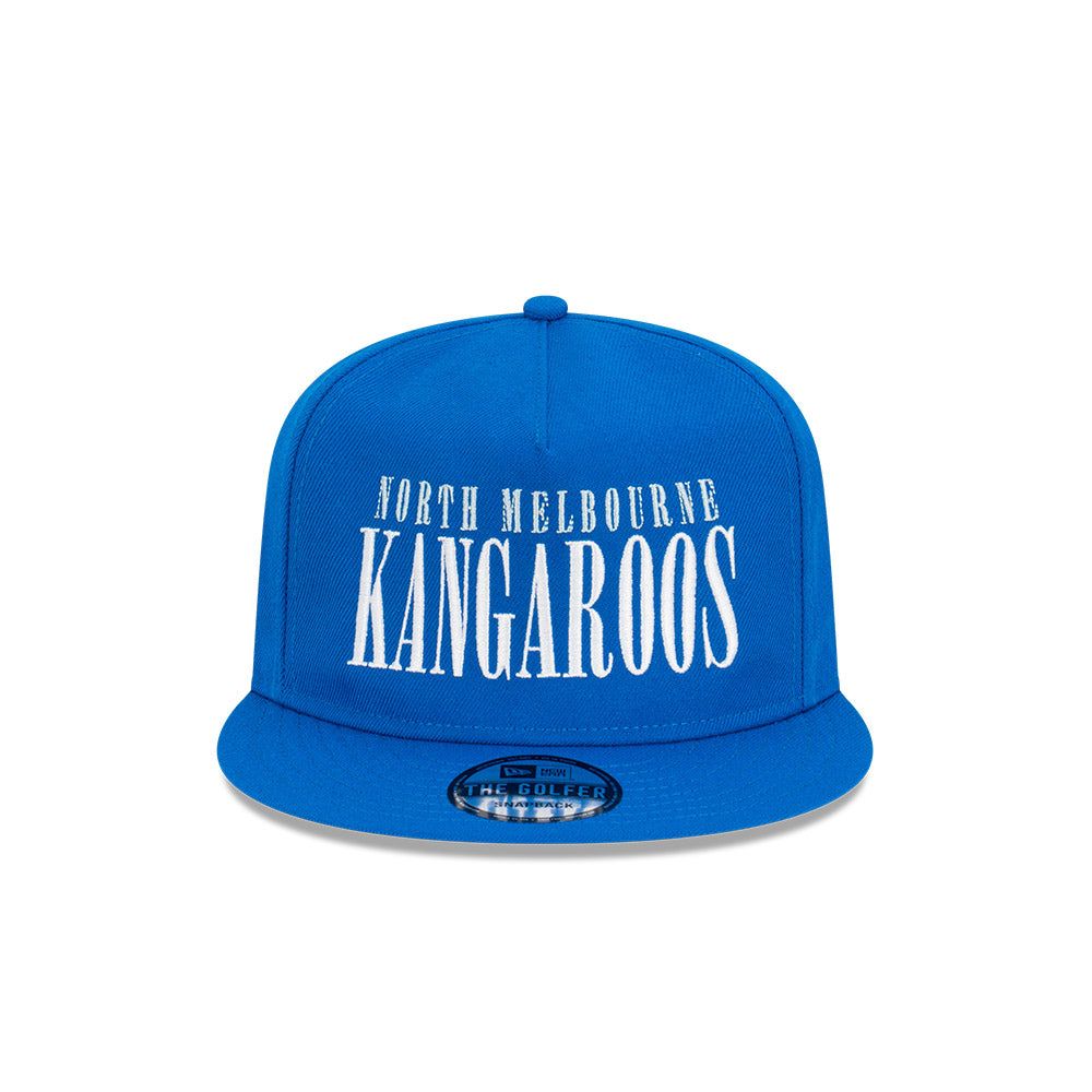 North Melbourne Kangaroos Hat - 2023 AFL Blue Tall Text The Golfer Snapback - New Era