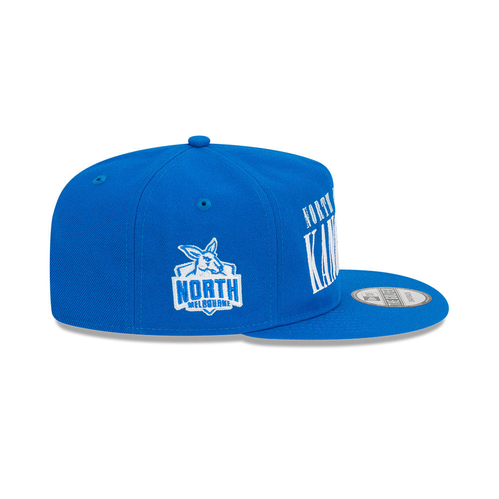 North Melbourne Kangaroos Hat - 2023 AFL Blue Tall Text The Golfer Snapback - New Era