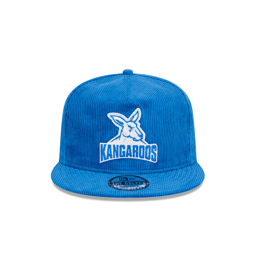 North Melbourne Kangaroos Hat - 2023 AFL Blue Corduroy The Golfer Snapback - New Era