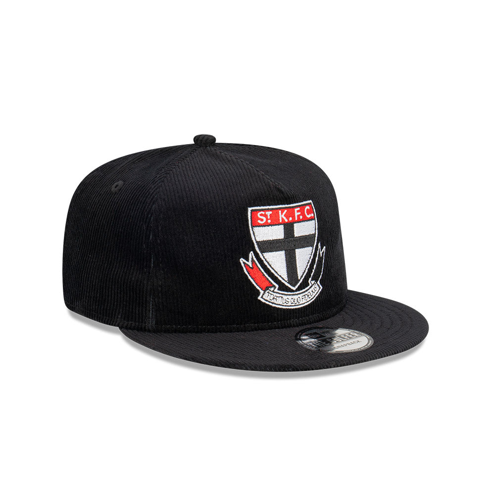 St Kilda Saints Hat - 2023 AFL Black Corduroy The Golfer Snapback - New Era