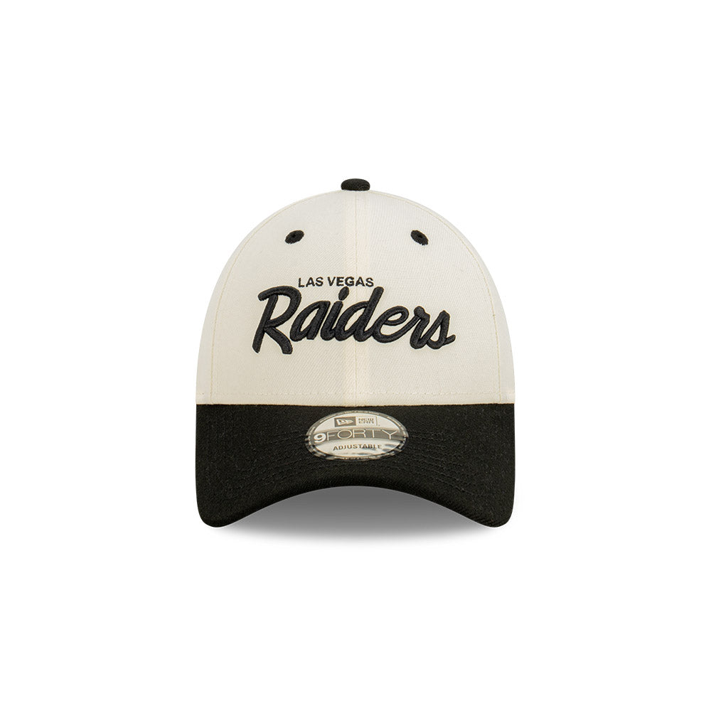 Las Vegas Raiders Hat - White Black Script Logo 9Forty Snapback - New Era