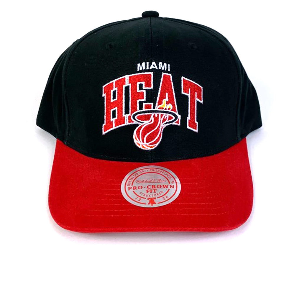 Miami Heat Hat Black NBA Team Arch Pro Crown Snapback Mitchell and Ness