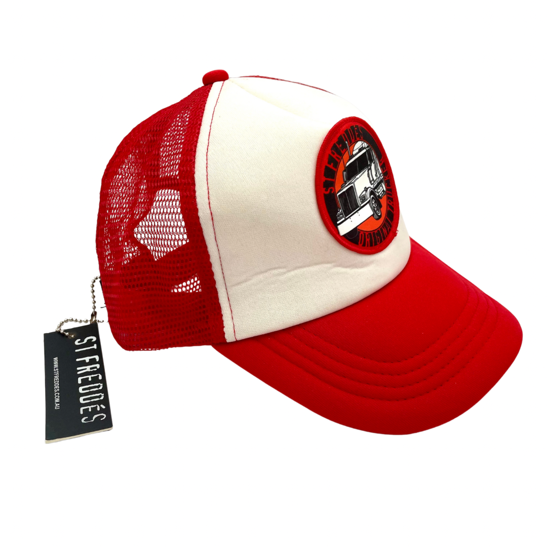 St Freddes Trucker Hat - Red White 2-tone Truck Foam Palette Trucker Snapback