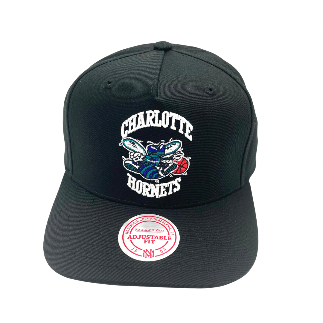 Charlotte Hornets Hat - Black NBA Team Colour Logo Hardwood Classic Snapback Cap - Mitchell & Ness