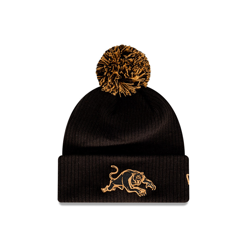Penrith Panthers Beanie - 2023 NRL Black Wheat Collection Pom Knit - New Era