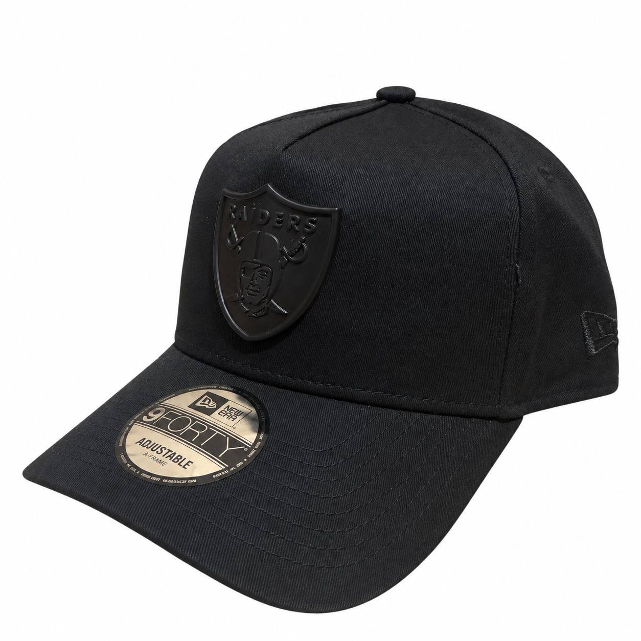 Las Vegas Raiders Hat - Black on Black Metal Badge Best of Archive 9Forty A-Frame NFL Snapback Cap - New Era