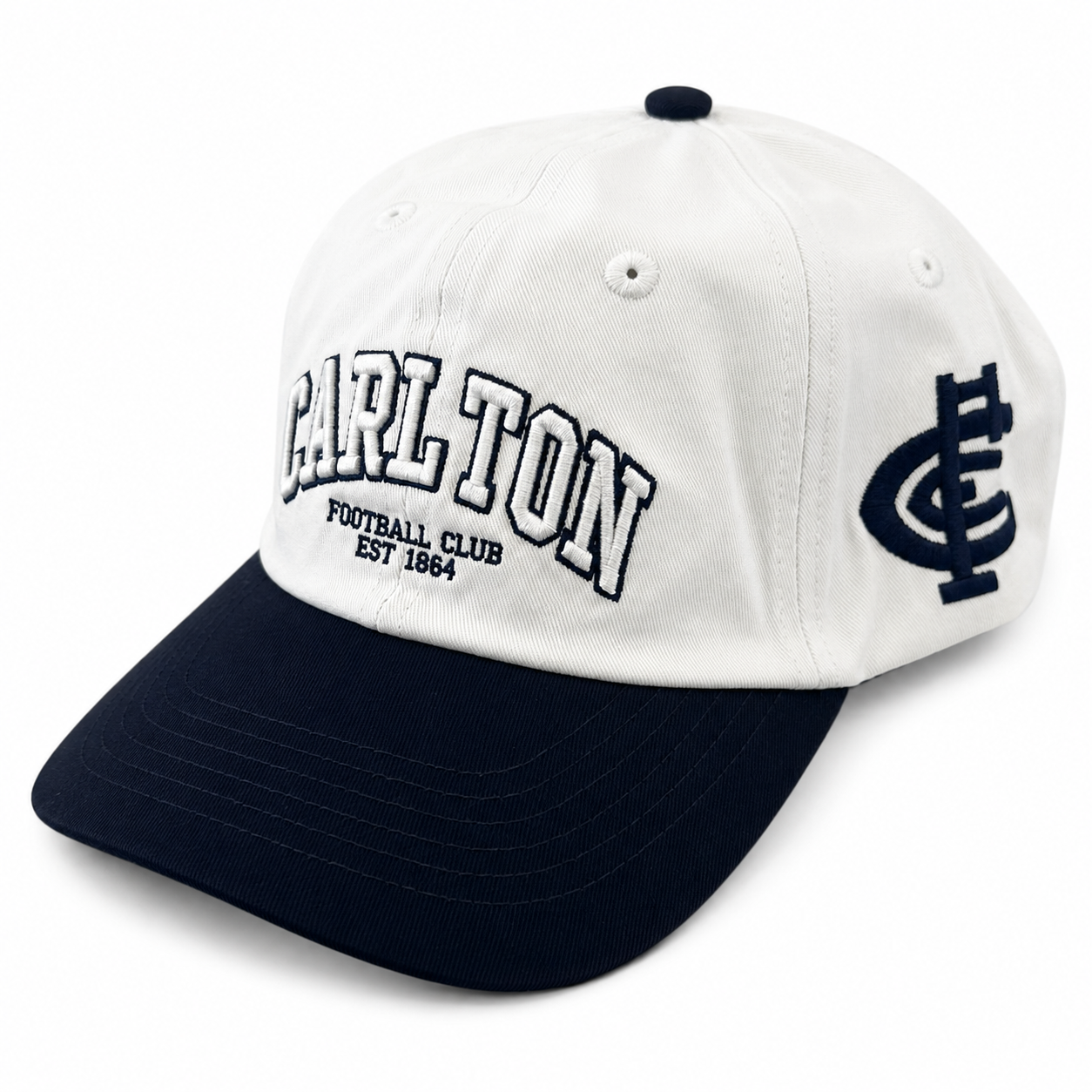 Carlton Blues Hat - 2Tone Navy White Unisex Essentials Strapback Cap - AFL Supporterwear