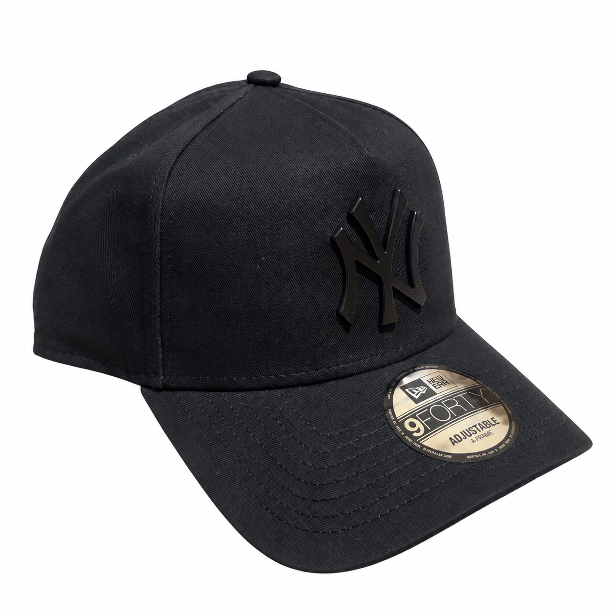 New York Yankees Hat - Black on Black Metal Badge Best of Archive 9Forty A-Frame MLB Snapback Cap - New Era