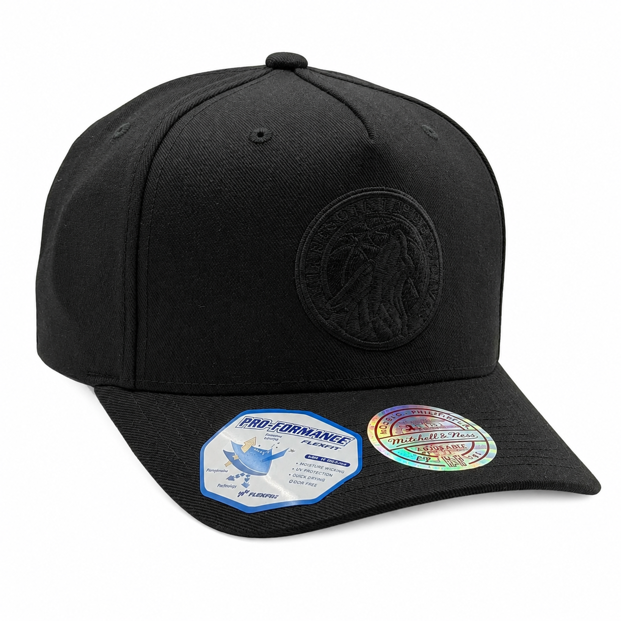 Minnesota Timberwolves Hat - Black on Black 110 Flexfit NBA Basketball Snapback Cap - Mitchell & Ness
