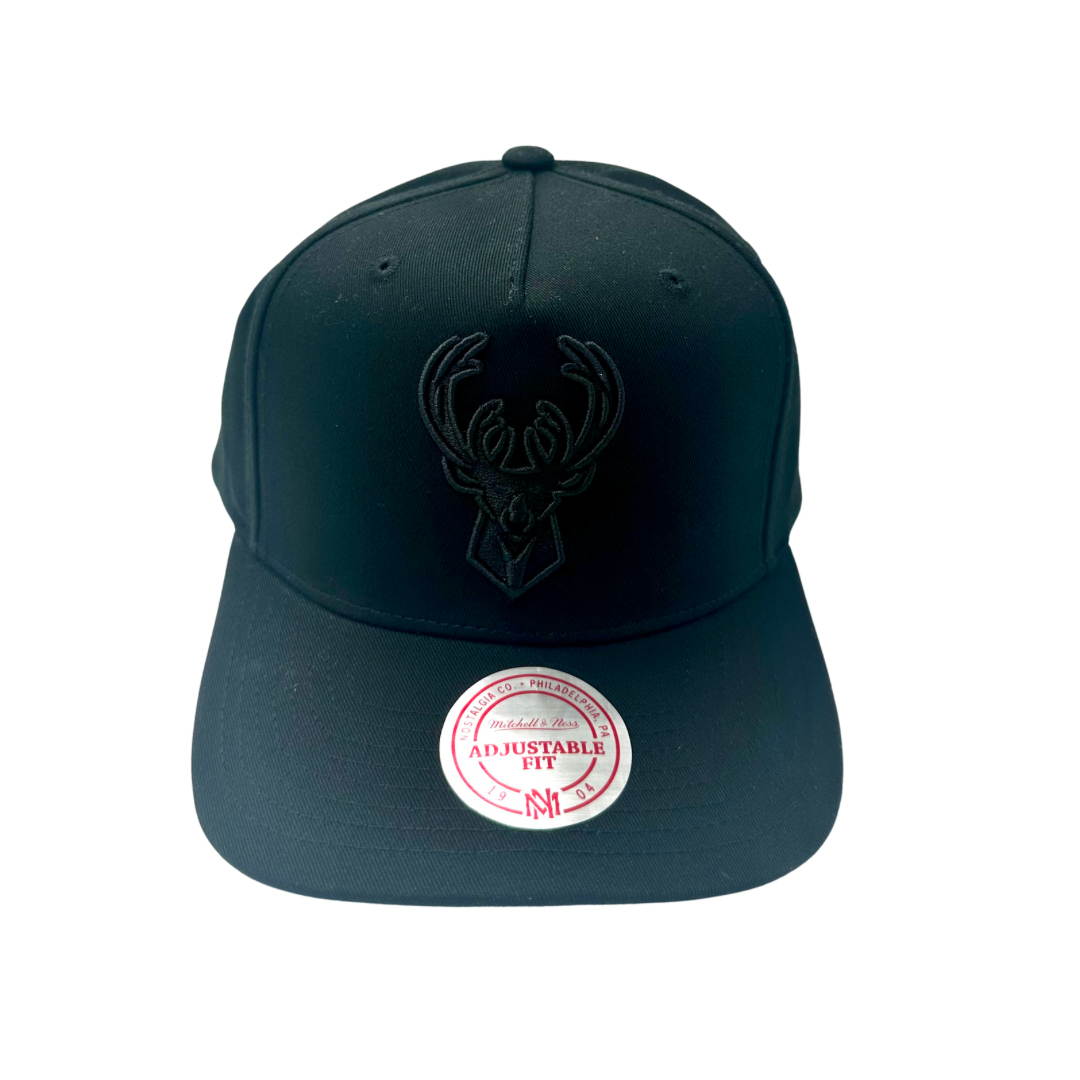 Milwaukee Bucks Hat - Black With Black NBA Team Logo Snapback Cap - Mitchell & Ness