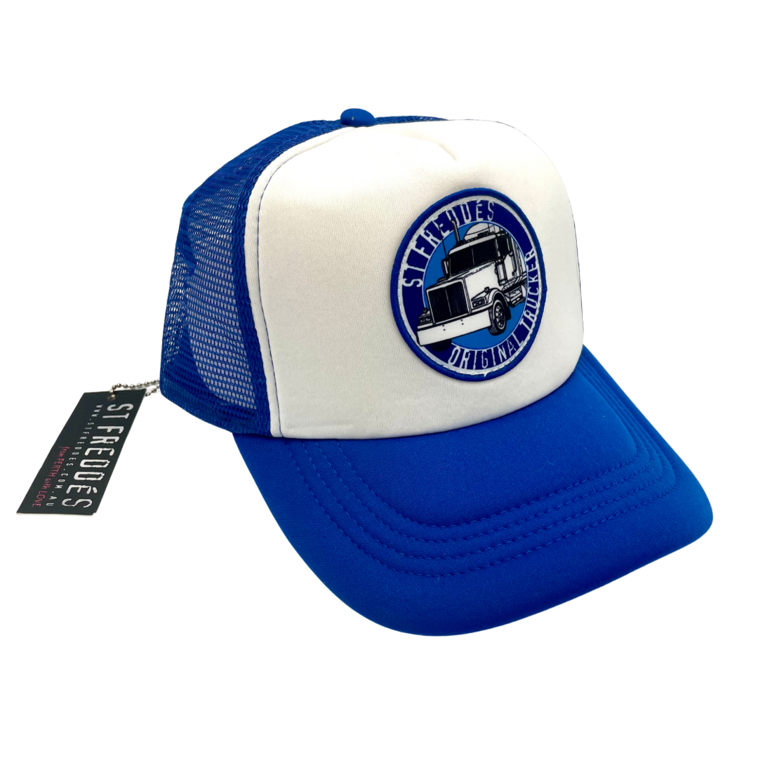 St Freddes Trucker Hat - Blue White 2-tone Truck Foam Palette Trucker Snapback