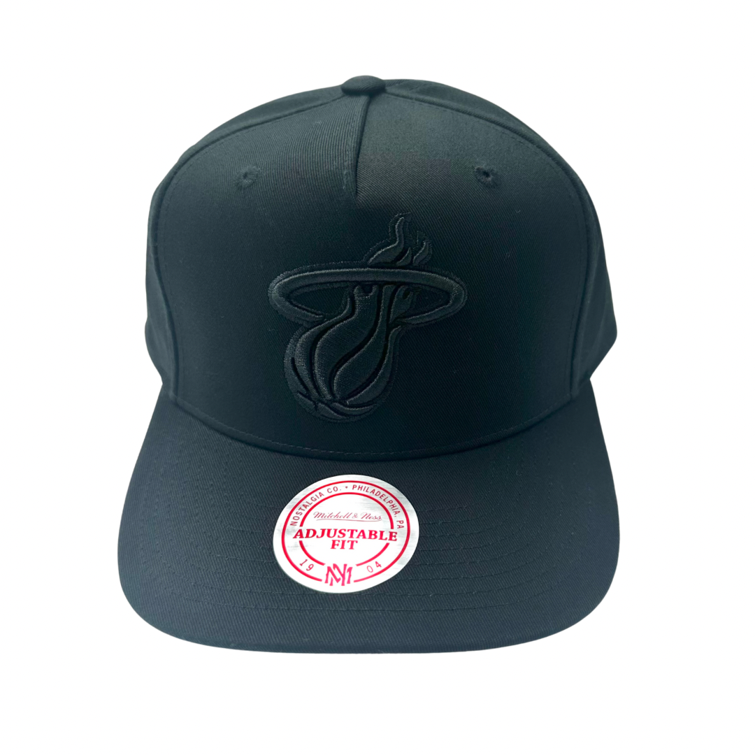 Miami Heat Hat - Black With Black NBA Team Logo Snapback Cap - Mitchell & Ness