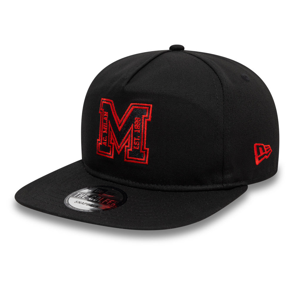 AC Milan Hat Hat - M Logo Black Serie A Golfer Snapback Cap - New Era