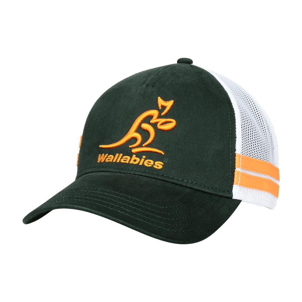 Australia Wallabies Trucker Hat - Dark Green Gold Archive Valin Australian Rugby Snapback Trucker Cap - American Needle