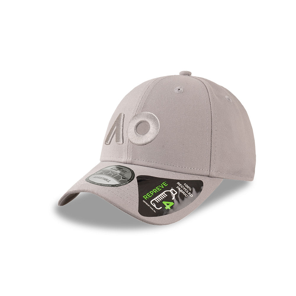 Australian Open Hat - 2025 Core Tonal Repreve AO Grey Tennis 9Forty Strapback Cap - New Era