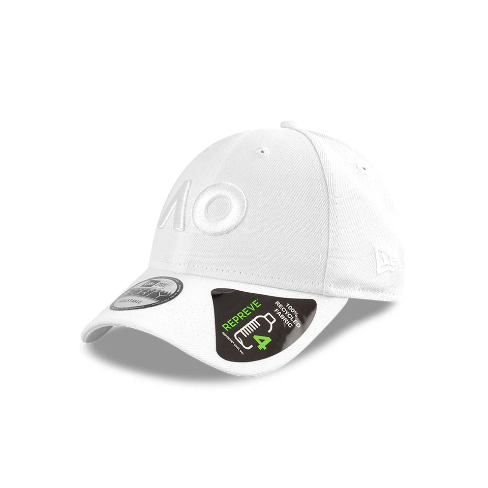 Australian Open Hat - 2025 Core Tonal Repreve AO White Tennis 9Forty Strapback Cap - New Era