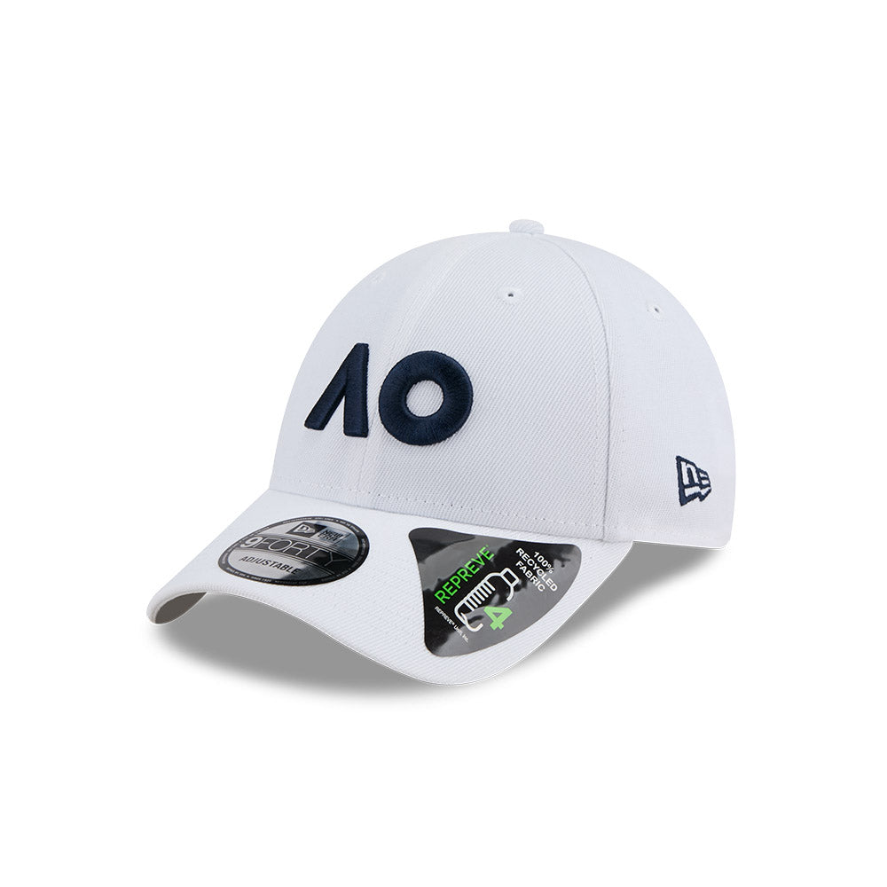 Australian Open Hat - 2026 Core AO White Tennis 9Forty Strapback Cap - New Era