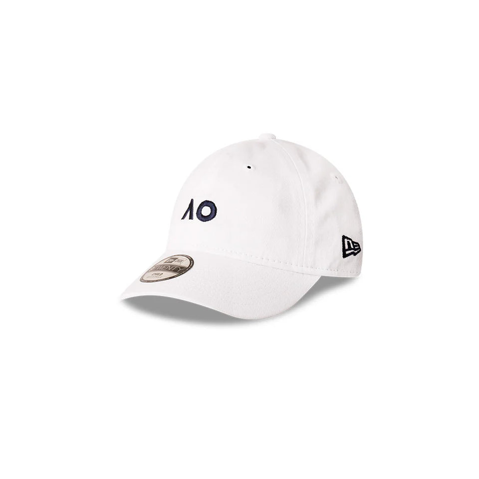 Australian Open Youth Hat - 2025 Core AO White 9Twenty Kids Strapback Cap - New Era