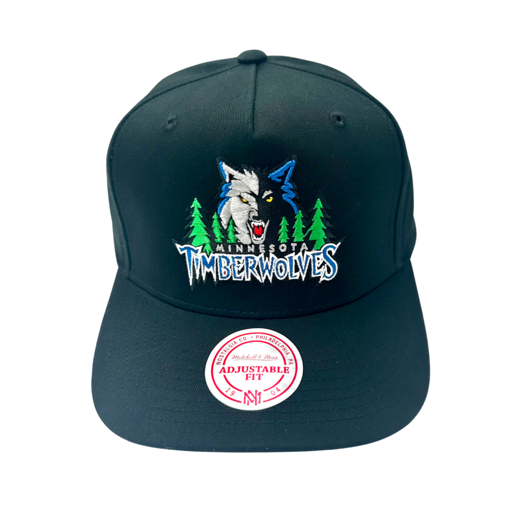 Minnesota Timberwolves Hat - Black NBA Team Colour Logo MVP Hardwood Classic Snapback Cap - Mitchell & Ness