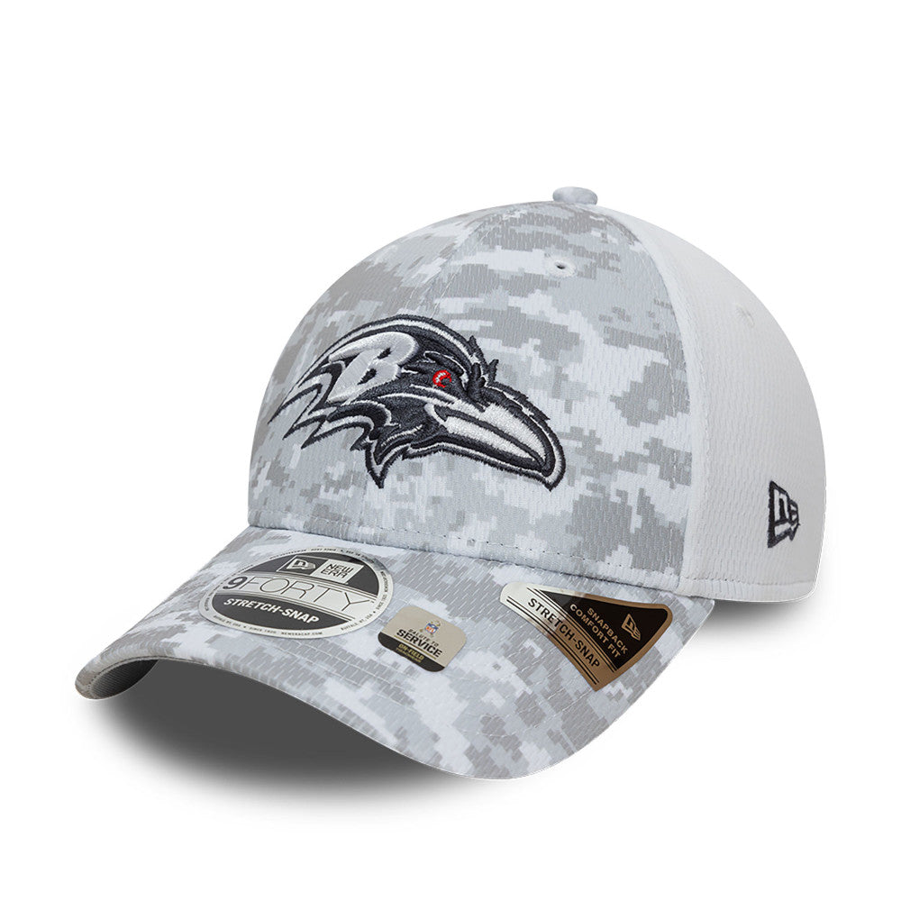 Baltimore Ravens Hat - Grey Camouflage Salute To Service NFL 9Forty Stretch Snapback Cap - New Era