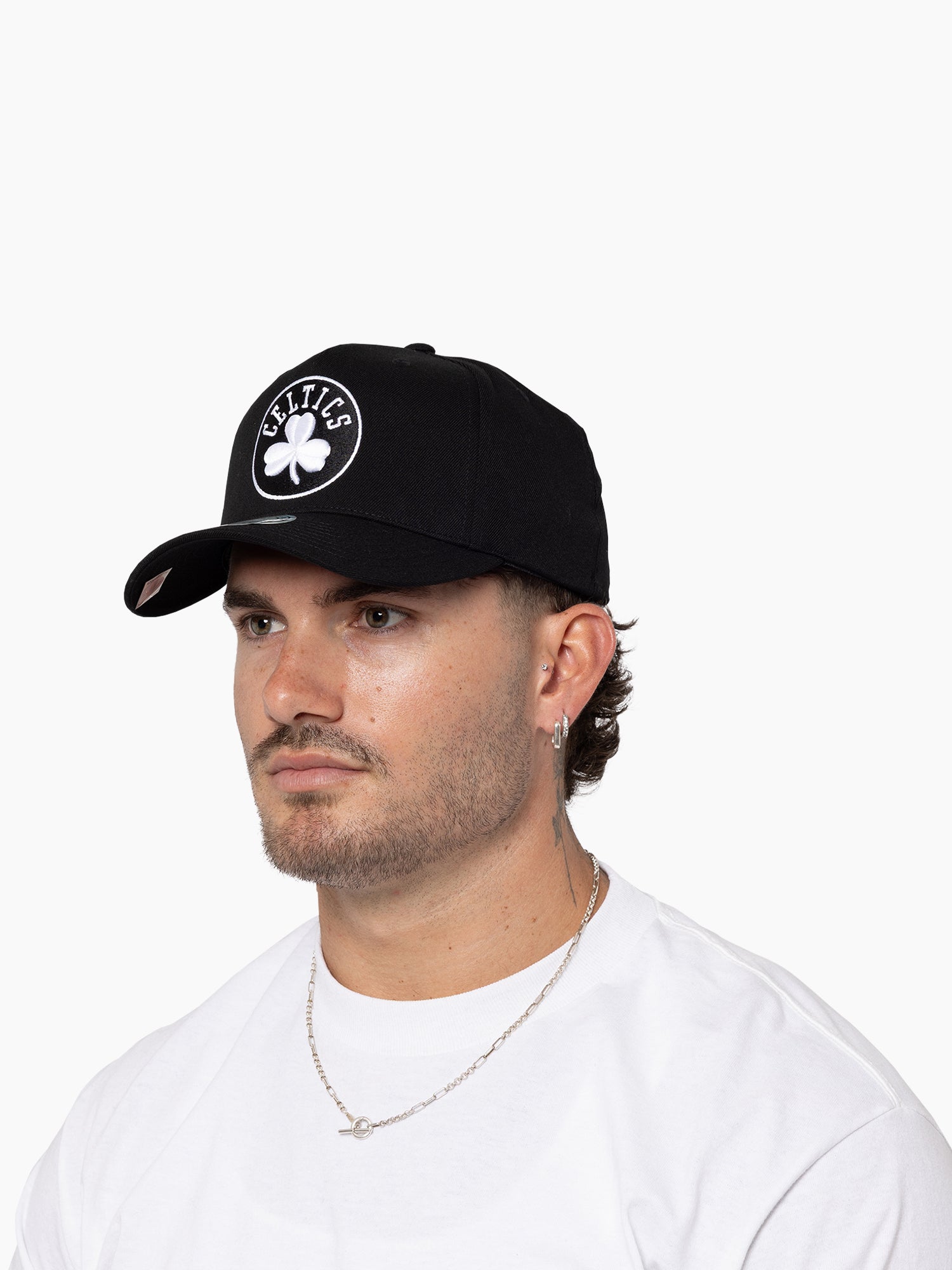 Boston Celtics Hat - Black And White NBA Basketball Snapback Cap - Mitchell & Ness