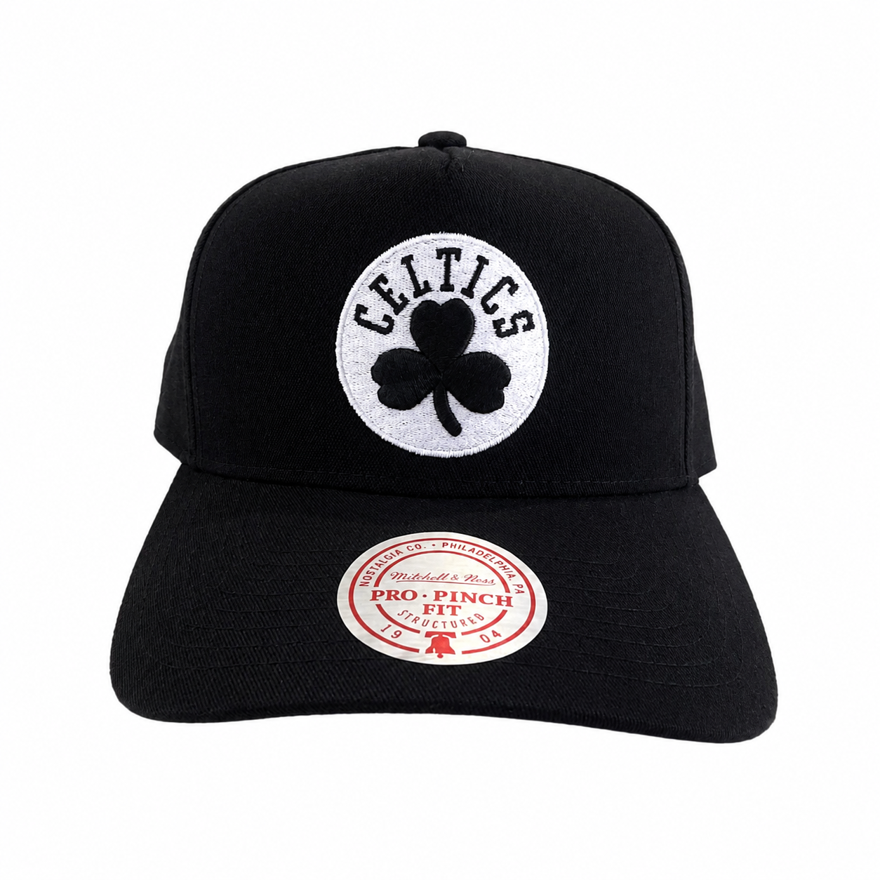 Boston Celtics Hat - Black and White Pro Pinch NBA Basketball Snapback Cap - Mitchell & Ness