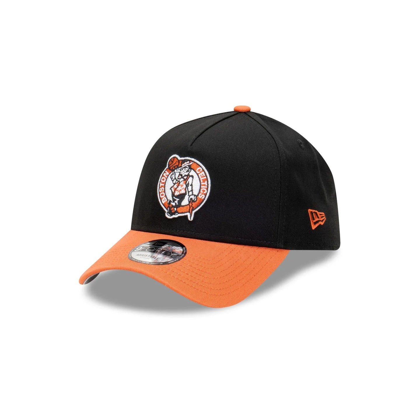 Boston Celtics Hat - Burnt Redwood 2-Tone Black Orange 9Forty A-Frame NBA Snapback Cap - New Era