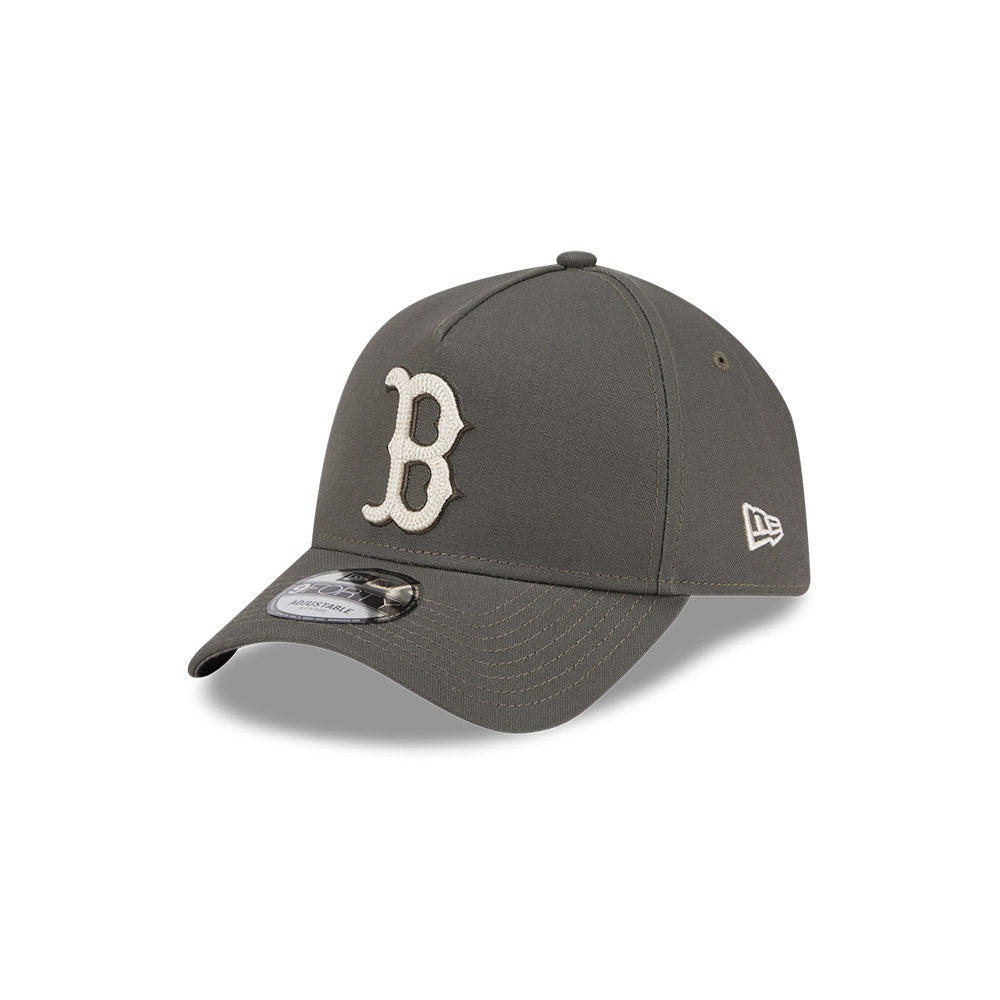 Boston Red Sox Hat - Moss Canvas Chainstitch 9Forty A-Frame MLB Snapback Cap - New Era