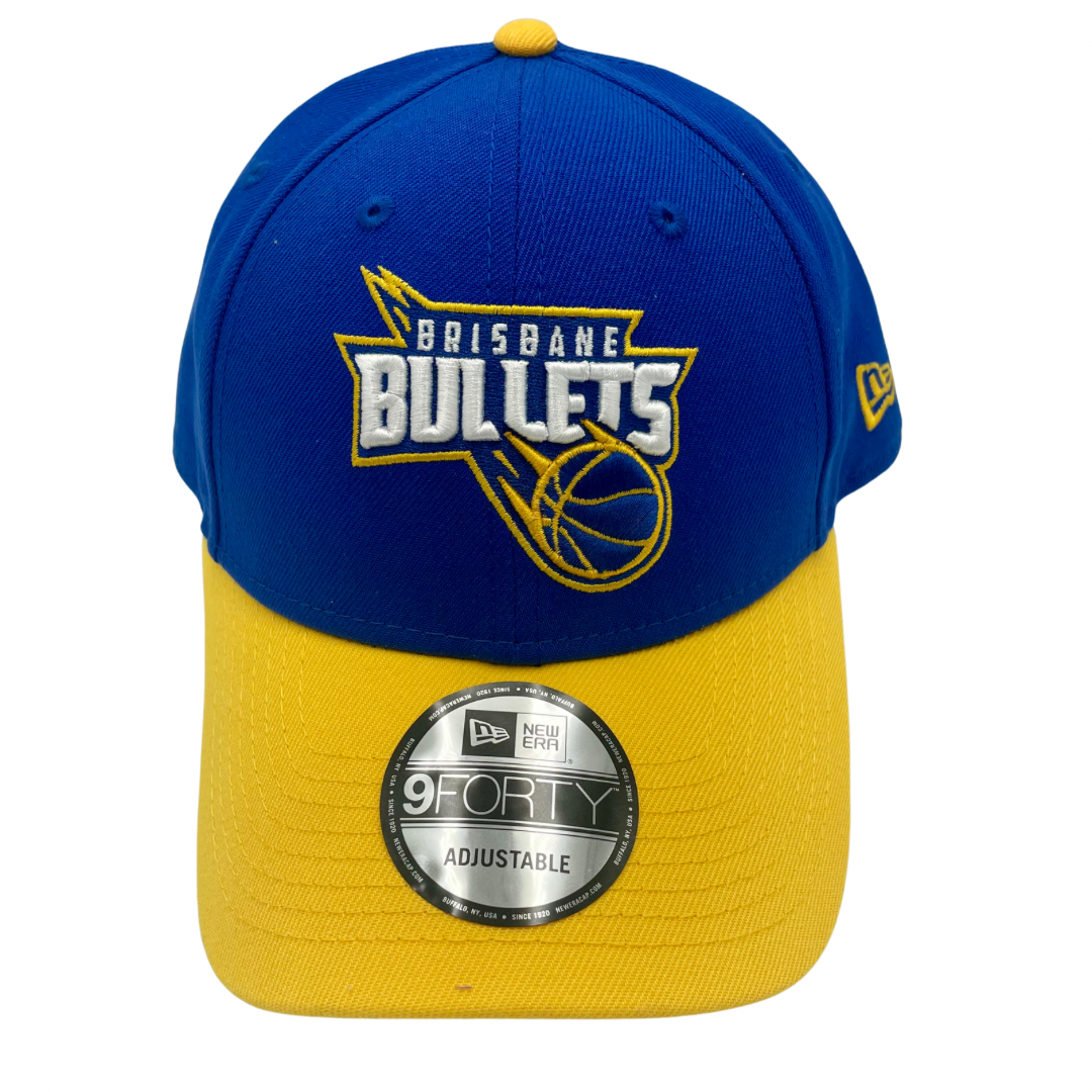 Brisbane Bullets Hat - 2-Tone Blue Yellow 9Forty NBL Snapback Cap - New Era