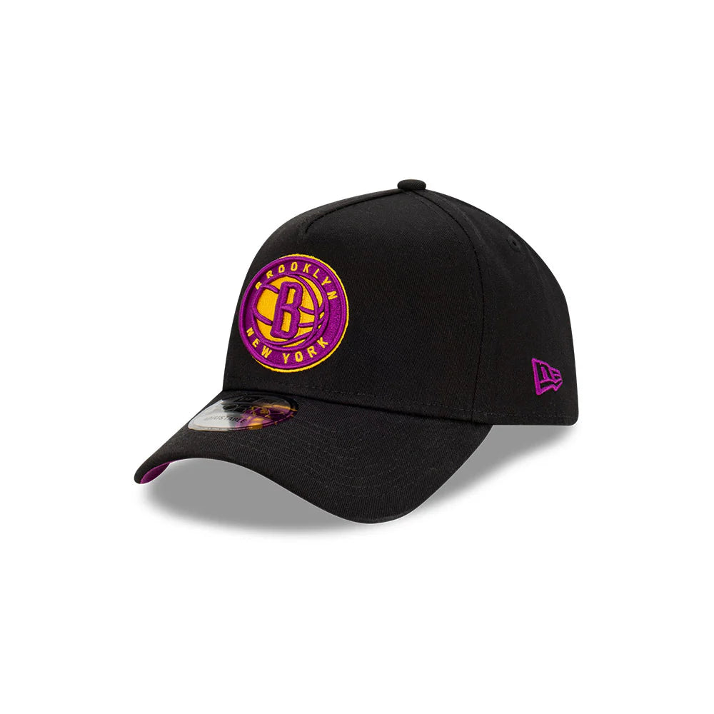 Brooklyn Nets Hat - Black Passionfruit 9Forty A-Frame NBA Snapback Cap - New Era