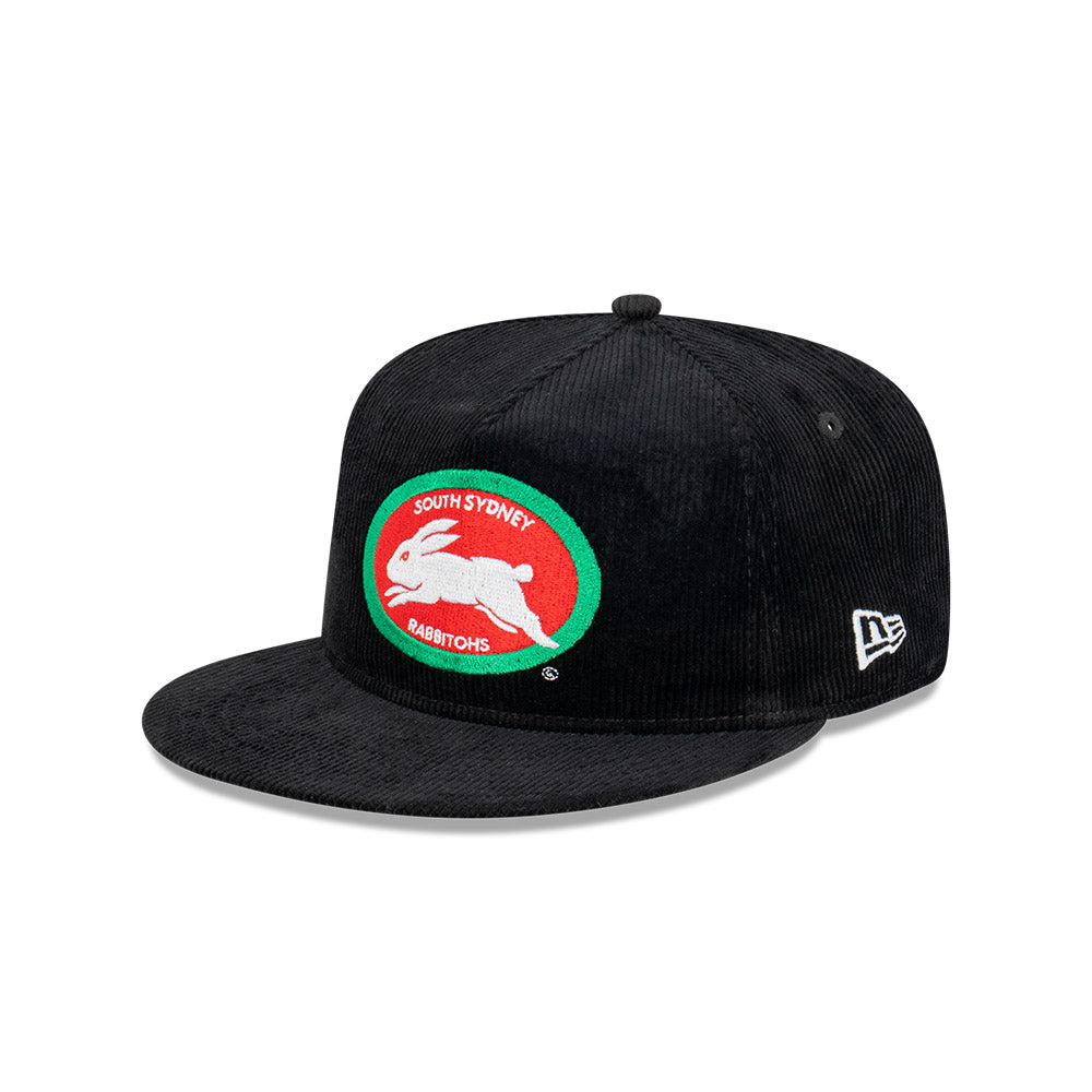 South Sydney Rabbitohs Hat - 2023 NRL Retro Black Corduroy The Golfer Snapback - New Era