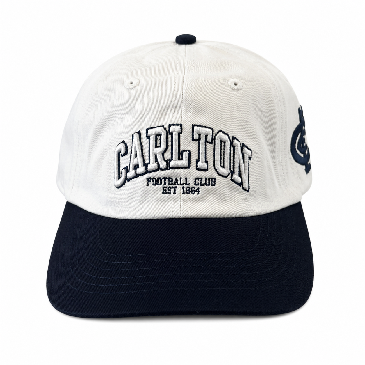 Carlton Blues Hat - 2Tone Navy White Unisex Essentials Strapback Cap - AFL Supporterwear