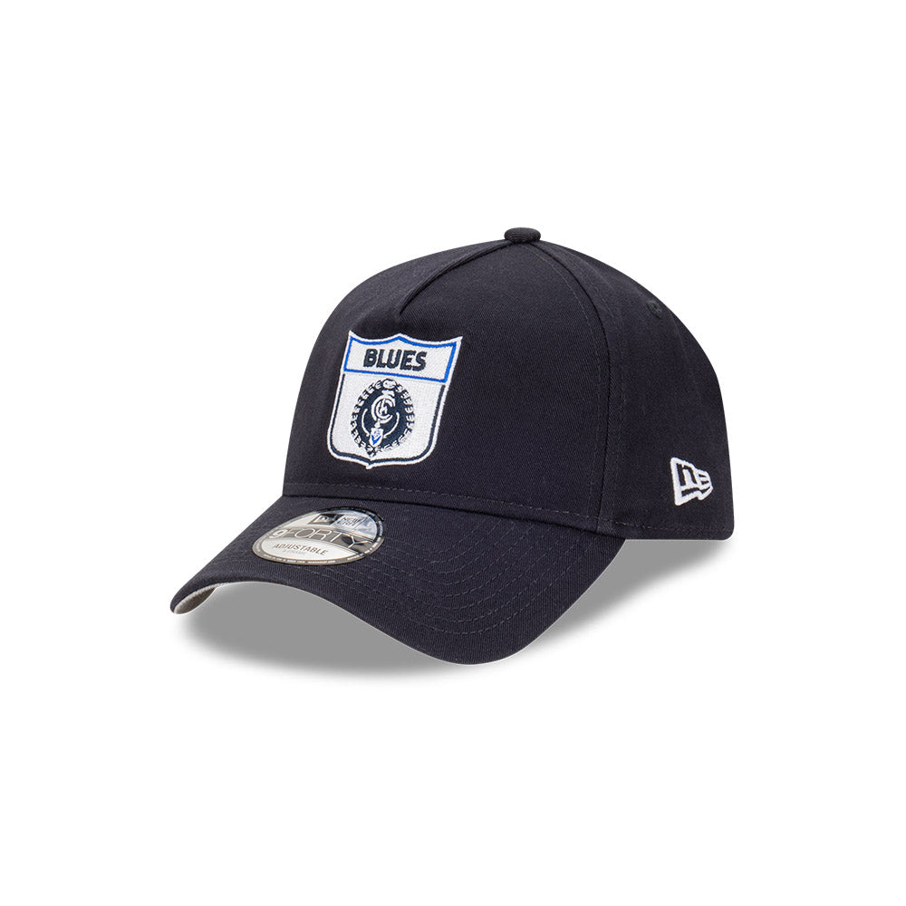 Carlton Blues Hat - Navy Retro 9Forty A-Frame AFL Snapback Cap - New Era