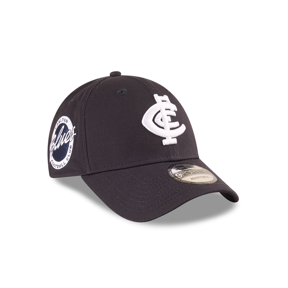 Carlton Blues Youth Hat - AFL 2025 Badged Navy OTC 9Forty Kids Strapback Cap - New Era