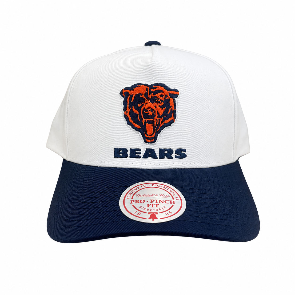 Chicago Bears Hat - 2Tone White Team Colour Pro Pinch NFL Snapback Cap - Mitchell & Ness