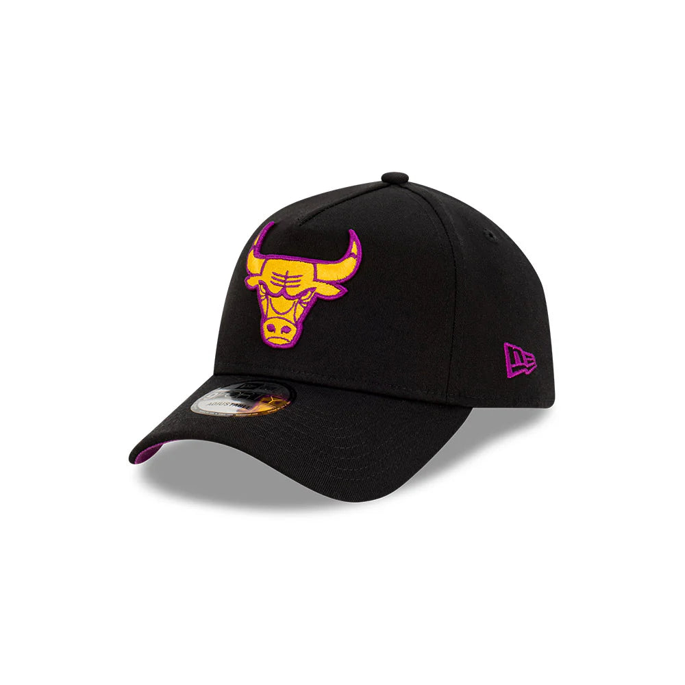 Chicago Bulls Hat - Black Passionfruit 9Forty A-Frame NBA Snapback Cap - New Era