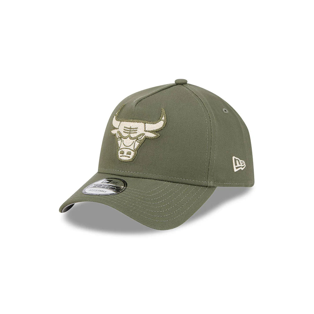 Chicago Bulls Hat - Olive Earth Tonal Chainstitch 9Forty A-Frame NBA Snapback Cap - New Era