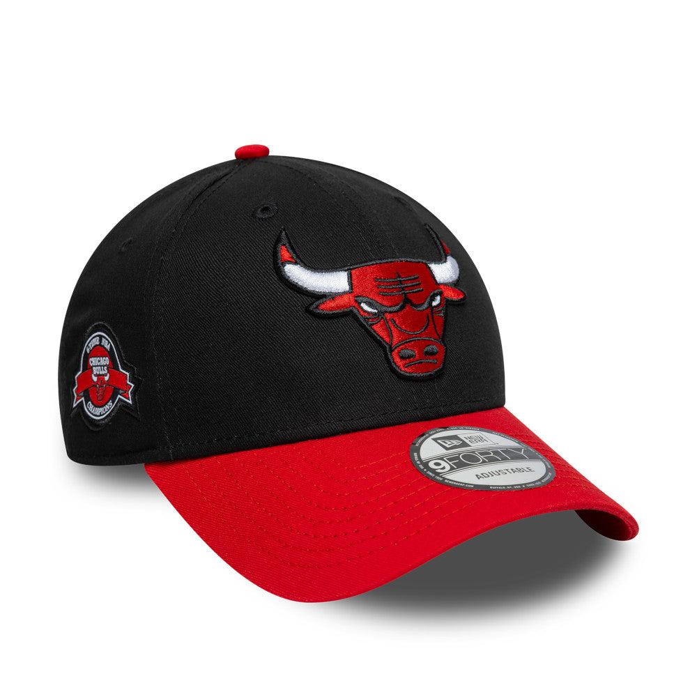 Chicago Bulls Hat - Side Patch 2Tone Black Red NBA 9Forty Strapback Cap - New Era