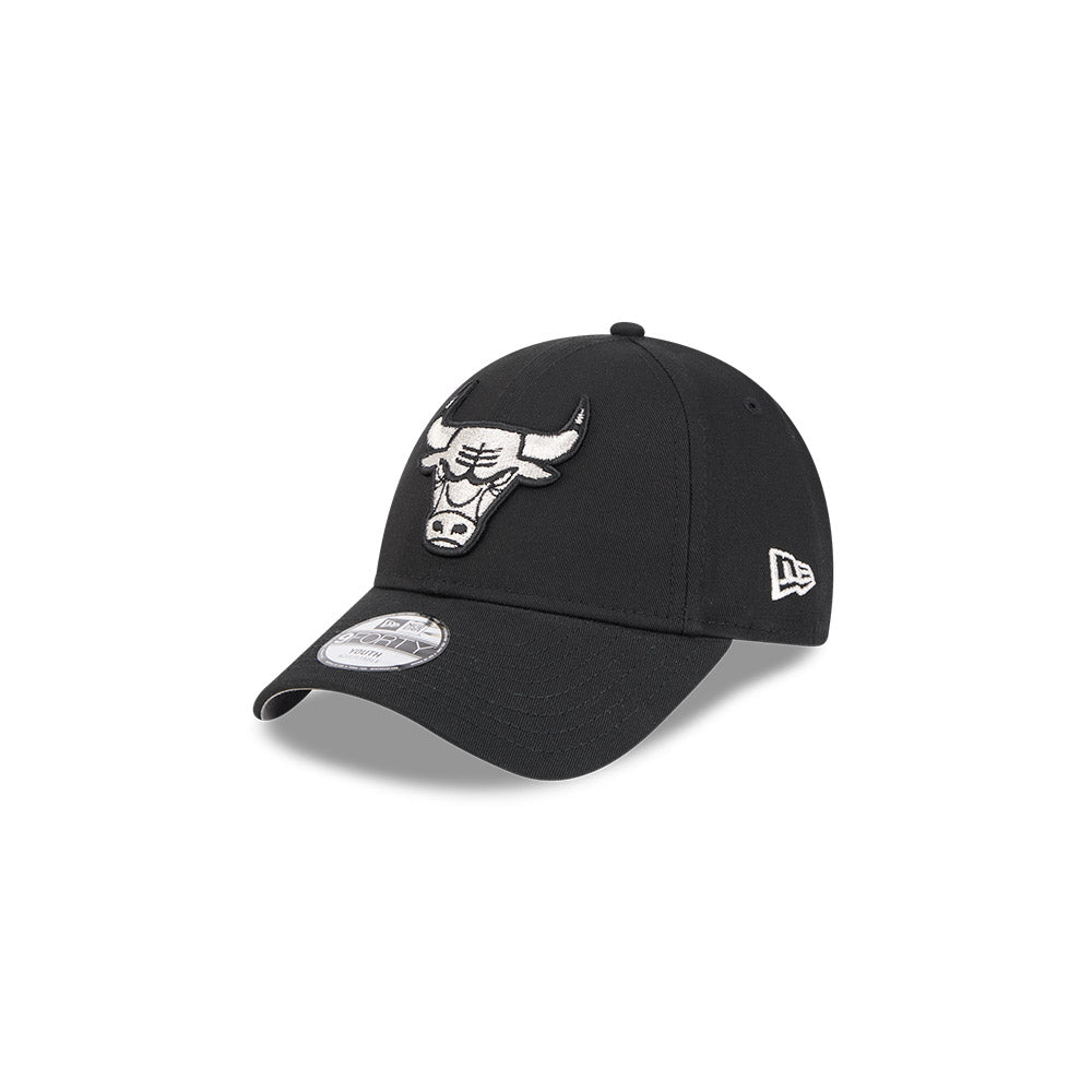 Chicago Bulls Youth Kids Hat - Black Metallic 9Forty Kids NBA Snapback Cap - New Era