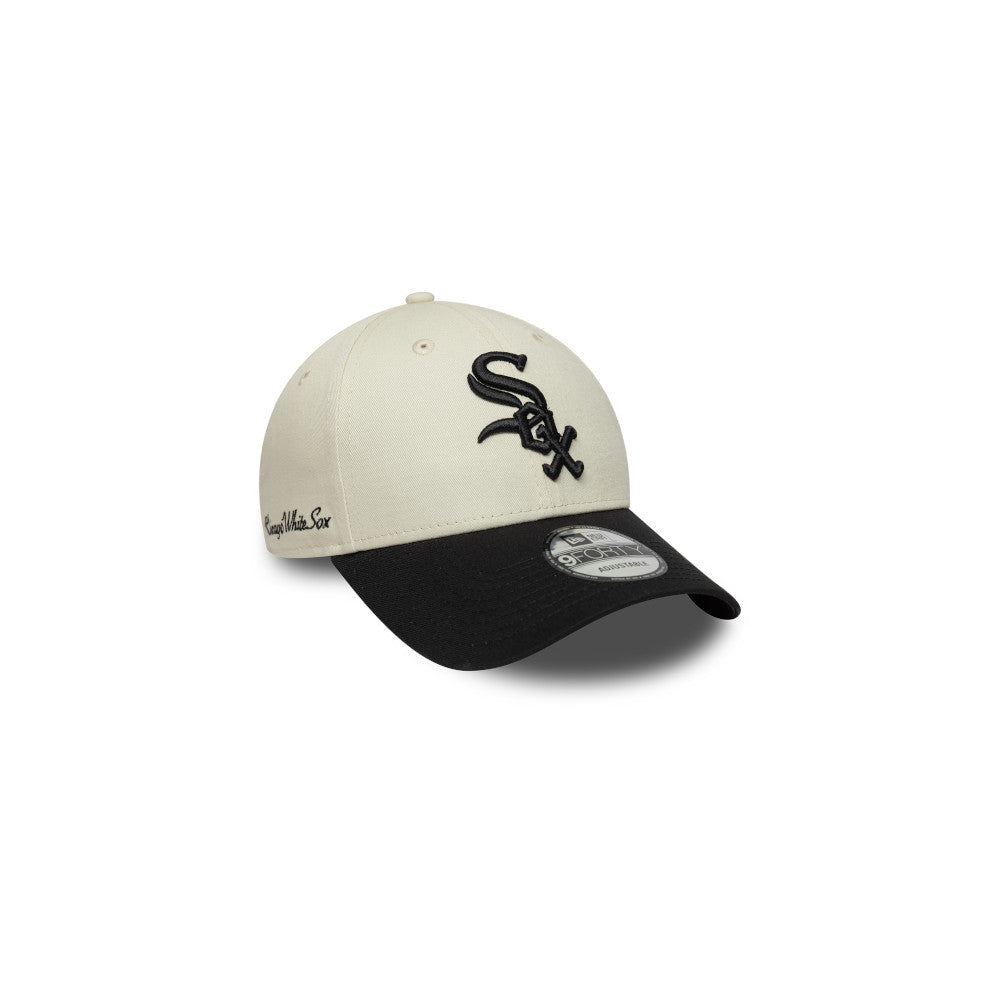 Chicago White Sox Hat - Side Script Ivory Black 2-Tone MLB 9Forty Strapback Cap - New Era