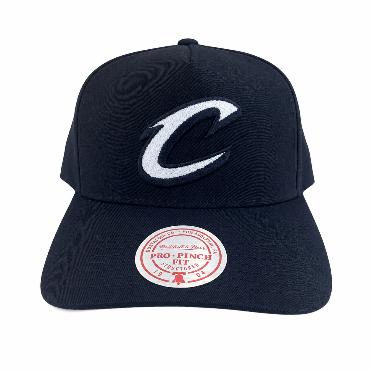 Cleveland Cavaliers Hat - Black and White Pro Pinch NBA Basketball Snapback Cap - Mitchell & Ness